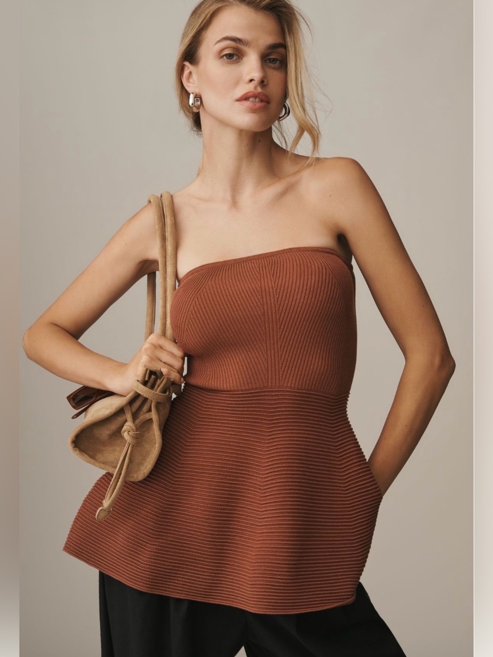 ANTHROPOLOGIE Maeve Strapless Peplum Knit Top
